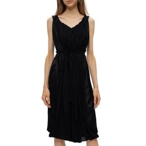 Dries Van Noten Solid Black Sleeveless Scoop Neck Tie Waist Dress Size 40